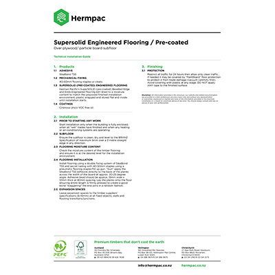 Over Plywood or Particle Board Substrate - Pre-coated Installation Specification